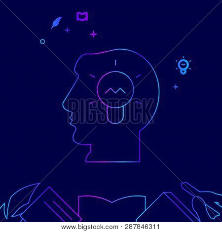 Creative Idea, Human Head Vector Line Illustration. Writing, Authors, Education Gradient Icon, Symbo