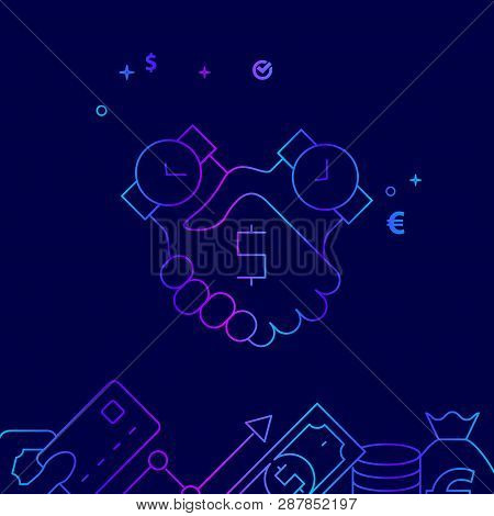 Time Is Money, Deal Vector Line Illustration. Money Related Gradient Icon, Symbol, Pictogram, Sign. 