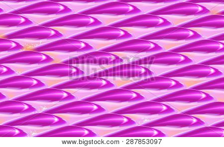 Background Toy Style, Waves 3d Pink Glossy Realistic Plastic. Scallops Wave Abstract. Shiny Seaway C