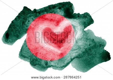 Bangladesh Flag  Is Depicted In Liquid Watercolor Style Isolated On White Background
