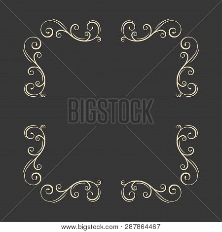 Square Frame Corners Ornament Filigree Curl Sdesign. Vector Illustration