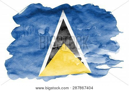 Saint Lucia Flag  Is Depicted In Liquid Watercolor Style Isolated On White Background