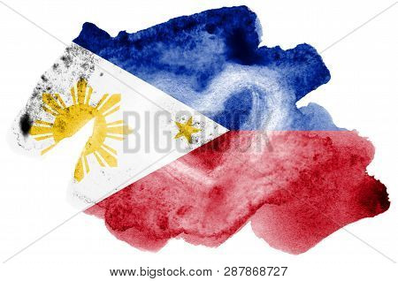 Philippines Flag  Is Depicted In Liquid Watercolor Style Isolated On White Background