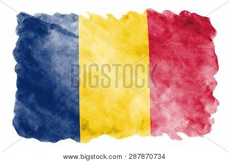 Chad Flag  Is Depicted In Liquid Watercolor Style Isolated On White Background