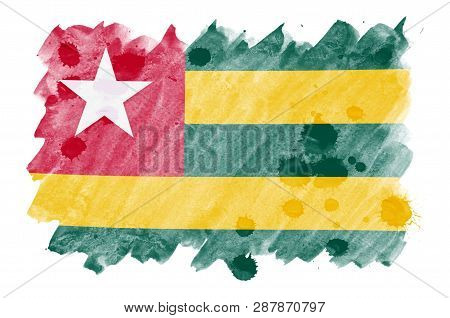 Togo Flag  Is Depicted In Liquid Watercolor Style Isolated On White Background