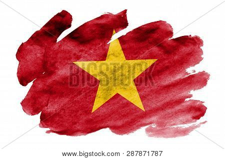 Vietnam Flag  Is Depicted In Liquid Watercolor Style Isolated On White Background