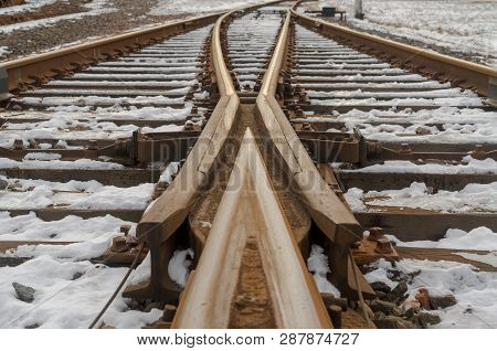 The Intersection Of Railway Tracks In The Form Of Arrows