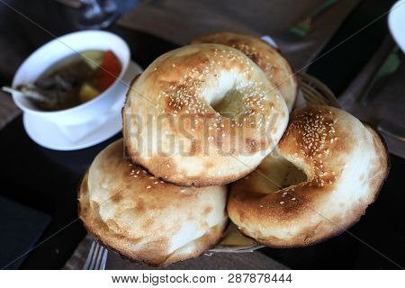 Asian Bread In Baskin On Table