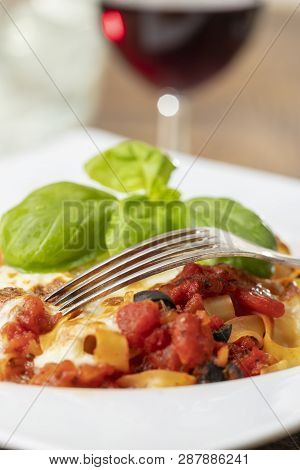Italian Tagliatella Pasta With Tomato Sauce And Wine