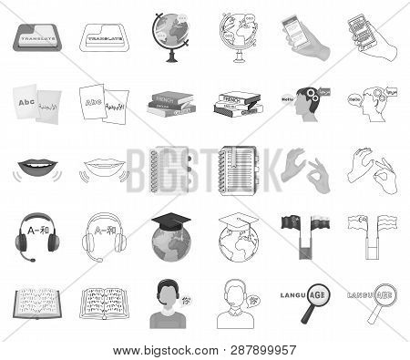 Translator And Linguist Monochrome, Outline Icons In Set Collection For Design. Interpreter Vector S