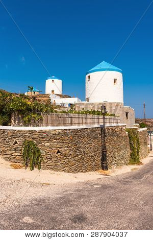 Traditional Greek Windmills In Kastro Village In Sifnos, Cyclades, Greece