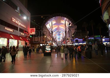 2/25/2019 Las Vegas, Nevada: Freemont Street Experience, including Neon Signs, Casinos, Zip Lines, Gambling, Slot Machines, Card Games, Tourist, Entertainers, and more. Las Vegas Nevada Night Life. 