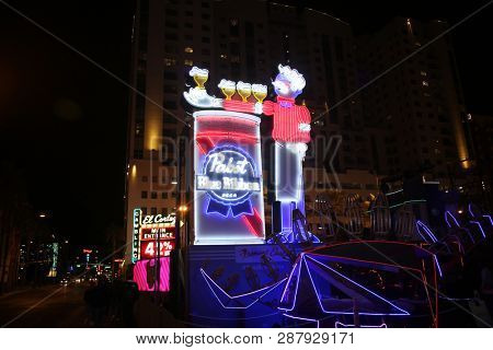 2/25/2019 Las Vegas, Nevada: Freemont Street Experience, including Neon Signs, Casinos, Zip Lines, Gambling, Slot Machines, Card Games, Tourist, Entertainers, and more. Las Vegas Nevada Night Life. 