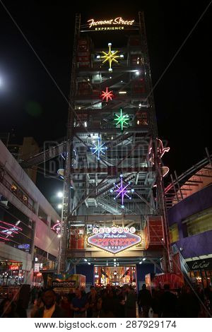 2/25/2019 Las Vegas, Nevada: Freemont Street Experience, including Neon Signs, Casinos, Zip Lines, Gambling, Slot Machines, Card Games, Tourist, Entertainers, and more. Las Vegas Nevada Night Life. 