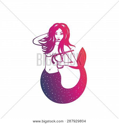 Mermaid With Diving Mask Isolated On White, Sea Girl Vector Illustration