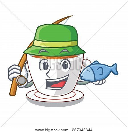 Fishing Cup Mint Tea Isolated With Character