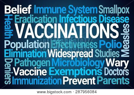Vaccinations Word Cloud on Blue Background