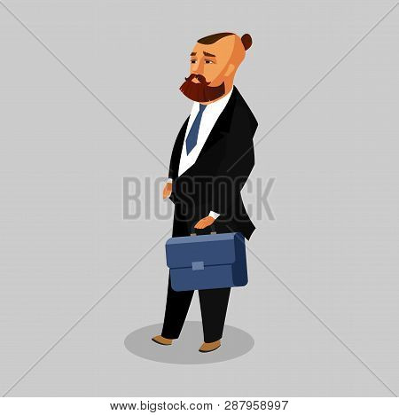 Businessman With Case Flat Vector Illustration. Confident, Wealthy Cartoon Character. Successful Man