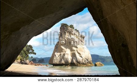 Close Up Of Rock Stack At Cathedral Cove