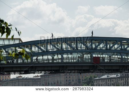 Moscow, Russia - May 23, 2018: Andreevsky Pedestrian Bridge Over The Moscow River