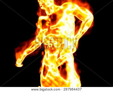 Insane Man Burning At The Stake, Pyre Flaming, Agony And Terror. Back Pain