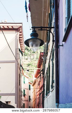 Manarola, Italy, La Spezia Province, Liguria Regione, 07 August, 2018: Colored Houses On The Streets