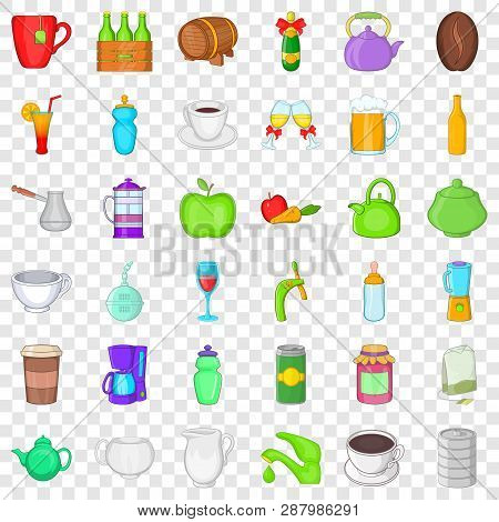Different Drinks Icons Set. Cartoon Style Of 36 Different Drinks Vector Icons For Web For Any Design