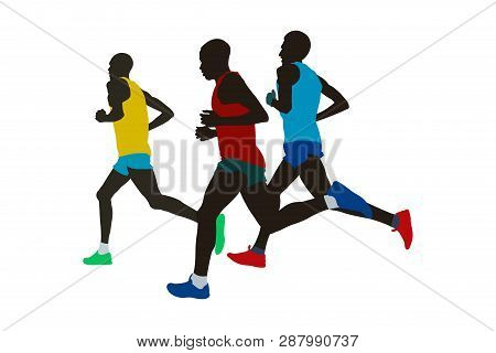 Leading Group Man Runners Athletes Running Marathon