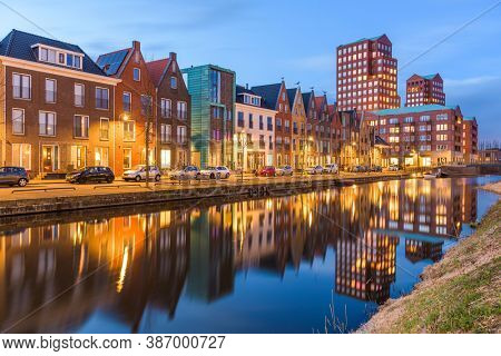 Amersfoort, Netherlands cityscape in the Vathorst district at twilight.