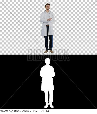 Male Doctor Talking To Camera Explaining Something, Alpha Channe