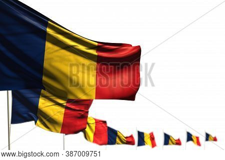 Nice Feast Flag 3d Illustration
 - Romania Isolated Flags Placed Diagonal, Picture With Selective Fo