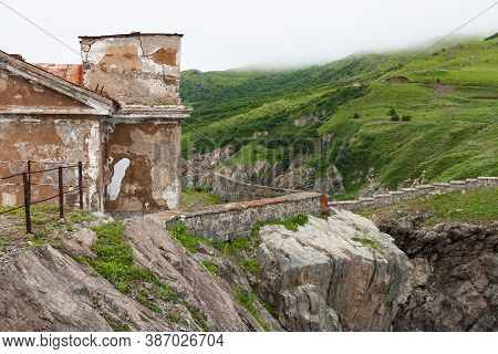 Huge Rocks On The Ocean, Sea Summer Landscape, Old Stone Building On A High Cliff, Gamova Lighthouse