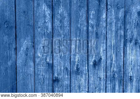 Classic Blue Wooden Fence In Blue, Wood Texture, Wood Background.
