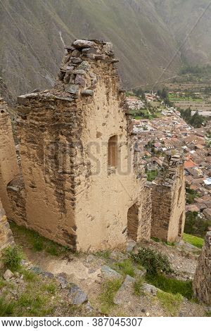 Ollantaytambo Archaeological Site, Pinkuylluna Ruins And Constructions Of Ancient Incas, Near The Vi