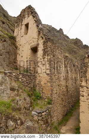 Ollantaytambo Archaeological Site, Pinkuylluna Ruins And Constructions Of Ancient Incas, Near The Vi