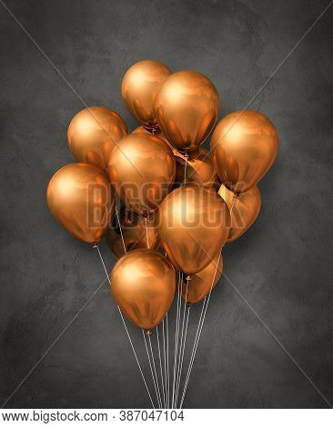 Copper Air Balloons Group On A Dark Concrete Background. 3d Illustration Render