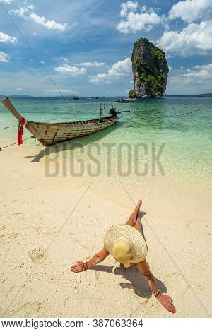 Beautiful Woman at the beach in Poda island  Thailand