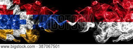 Nagorno-karabakh, Artsakh Vs Monaco, Monacan Smoky Mystic Flags Placed Side By Side. Thick Colored S