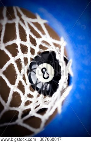 Match Ball. Black Eight Ball In The Pocket.