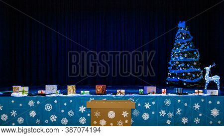 Christmas Tree And Decorations On A Stage As A Part Of A Performance