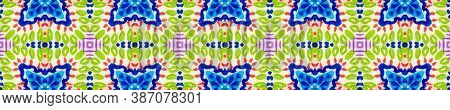 Tribal Boho Pattern. Seamless Tie Dye Illustration. Ikat African Design. Dots, Red, Green, Blue Seam