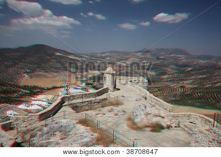立体 3D 的不悦...是安达鲁西亚，西班牙加的斯省白村。（需要红色青色立体声