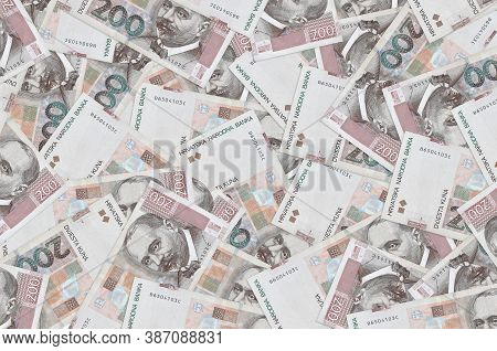 200 Croatian Kuna Bills Lies In Big Pile. Rich Life Conceptual Background