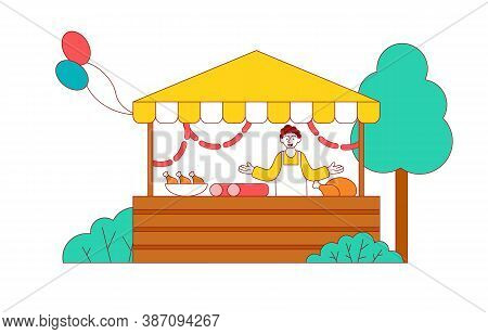Street Retail Concept. Shop With Grilled Chicken Installed On A Street Or At A Fair. Flat Vector Ill