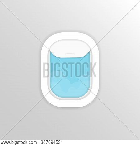 Airplane Window Icon. Blue Sky. Tuorism, Journey. Travel. Vector On Isolated White Background. Eps 1