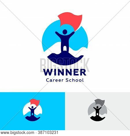 The Winner Icon. Hr Agency Logo. Career School Logo. The Person Climbed The Mountain. Man With A Fla
