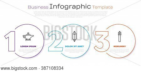 Set Line Magic Lamp Or Aladdin, Magic Stone And Magic Staff. Business Infographic Template. Vector