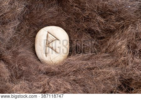 Raido Or Raidho Nordic Stone Rune On Animal Fur. Letter Raed Of The Viking Alphabet.