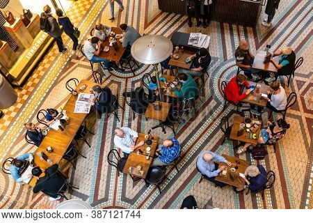 Sydney, Australia - 10 2018: Top View Of Queen Victoria Building Cafe