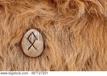 Othila Or Othial Nordic Stone Rune On Animal Fur. Letter Ethel Of The Viking Alphabet.